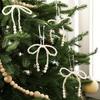 6/12pcs New Hand Woven Imitation Pearl Bow Christmas Decoration Christmas Fringe Pendant Holiday Party Girls Room Decor Supplies