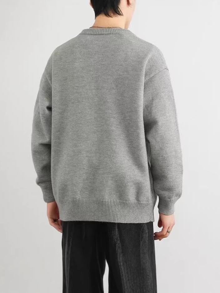 Boys' Light Grey Sweater - Autumn/Winter Trendy Brand Loose Button Knitwear