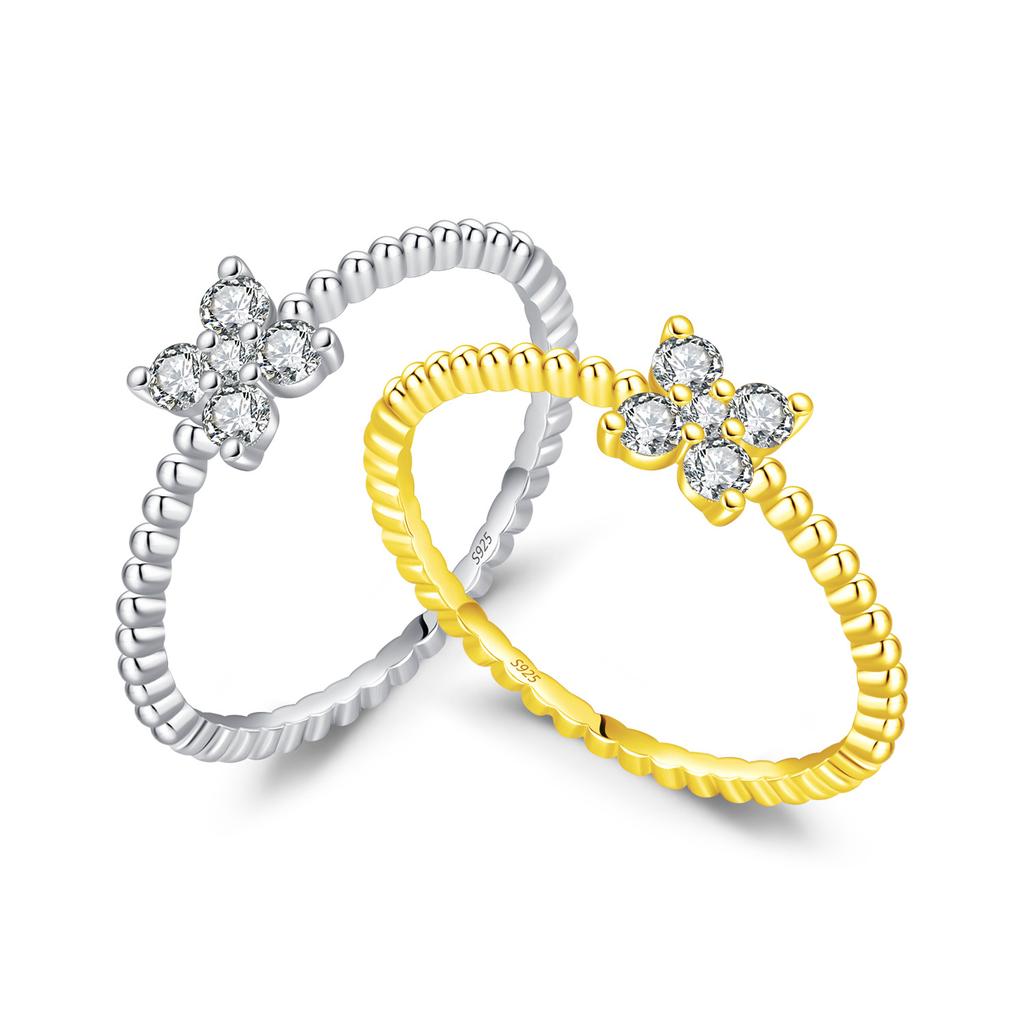 Factory Sale Engagement Women Gold Filled Moissanite Diamond Wedding Ring Set 925 Sterling Silver Two-Tone Clover Ring