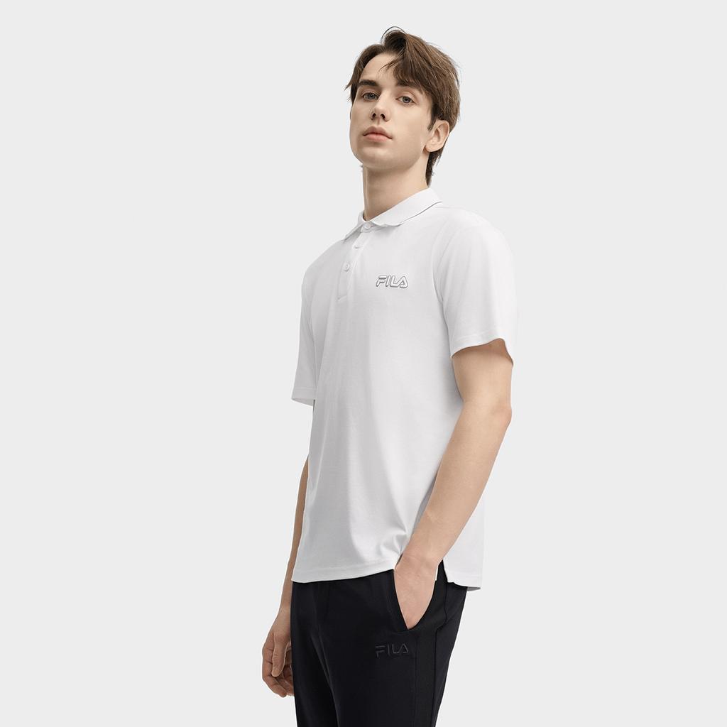 Fila Heritage Pompidou Center Collaboration Business Solid Color Commuter Short Sleeve Polo Shirt Men Tops White F11M438109FWT
