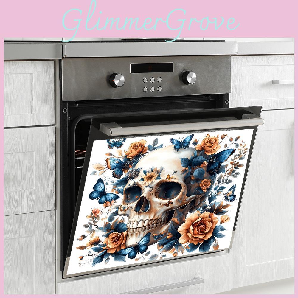 Halloween Smiling Skull With Flower Butterfly Stickers For Lounge Area Decor