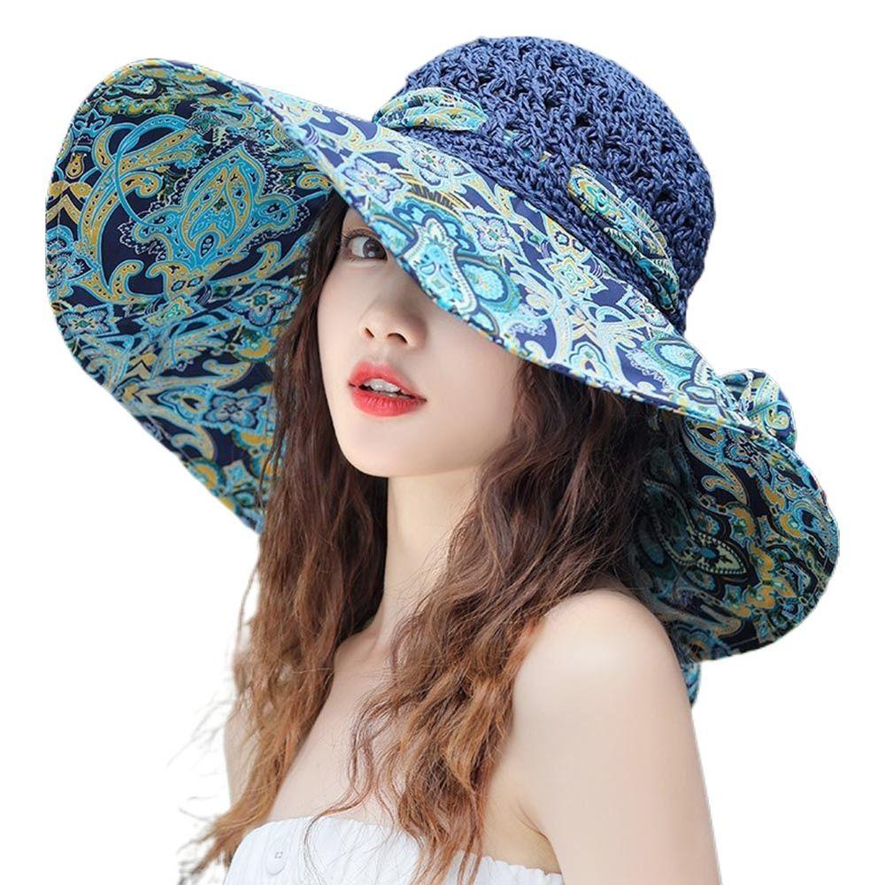 Wide Brim Bucket Hats Folding Straw Hat Fashion Beach Hat  Women