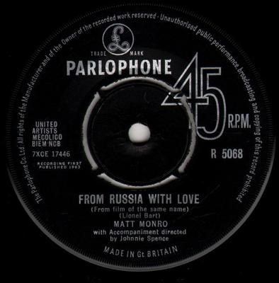 7inch Record MATT MONRO - From Russia With Love R5068 Parlophone 1963 UK Jazz Used