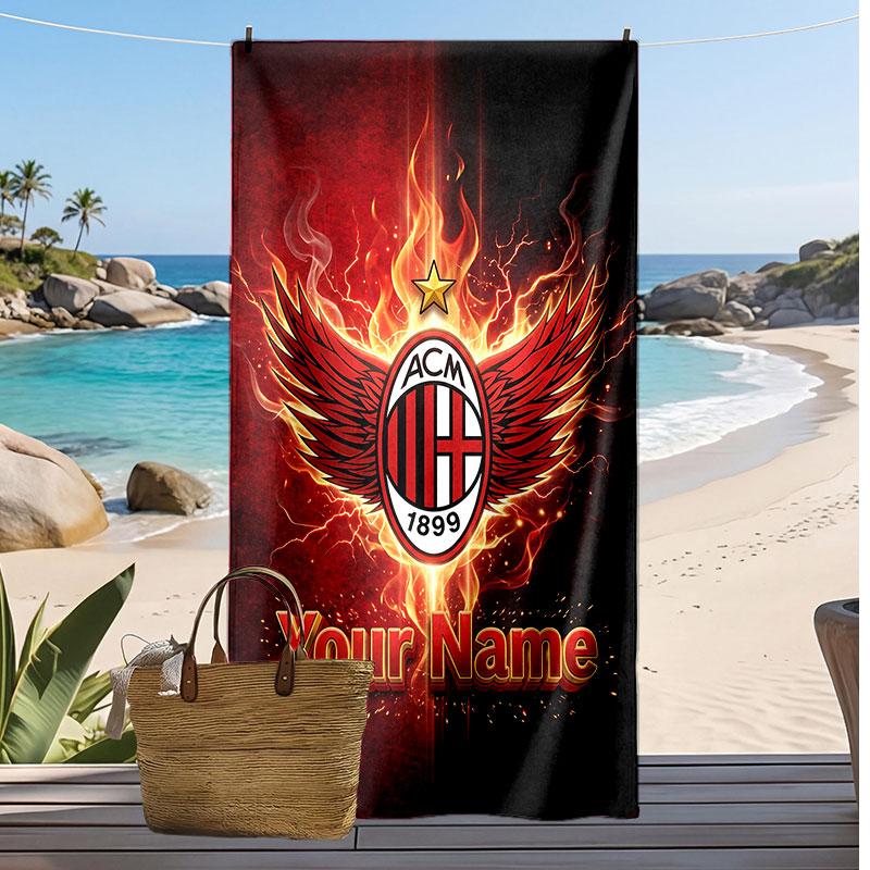 AC Mailand Personalisiertes Bedrucktes Strandtuch Fußballlogo Unterstützung Benutzerdefinierter Name Text Absorbierendes Handtuch Für Sport Reisen Besonderes Geschenk