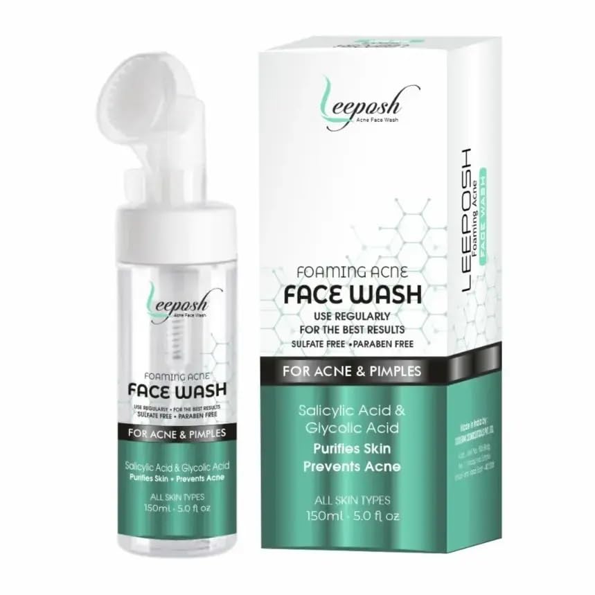 Leeposh Foaming Acne Face Wash with Tea Tree, Neem & Aloe Vera | Gentle Deep Cleansing for Oily & Acne-Prone Skin 150ml