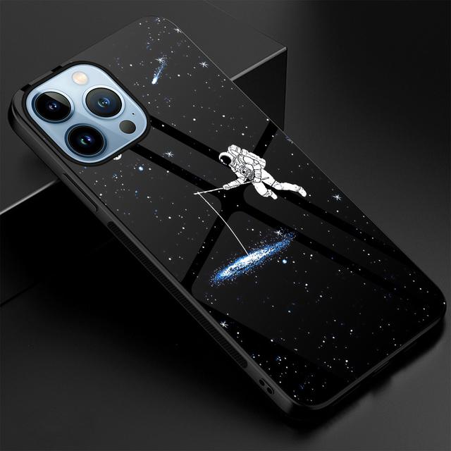 Cartoon Cute Astronaut Case For Iphone 14 13 12 11 Pro Max Mini Xs Xr X 7 8 6s Plus Se 2022 Glass Cover Protection Shell Fundas