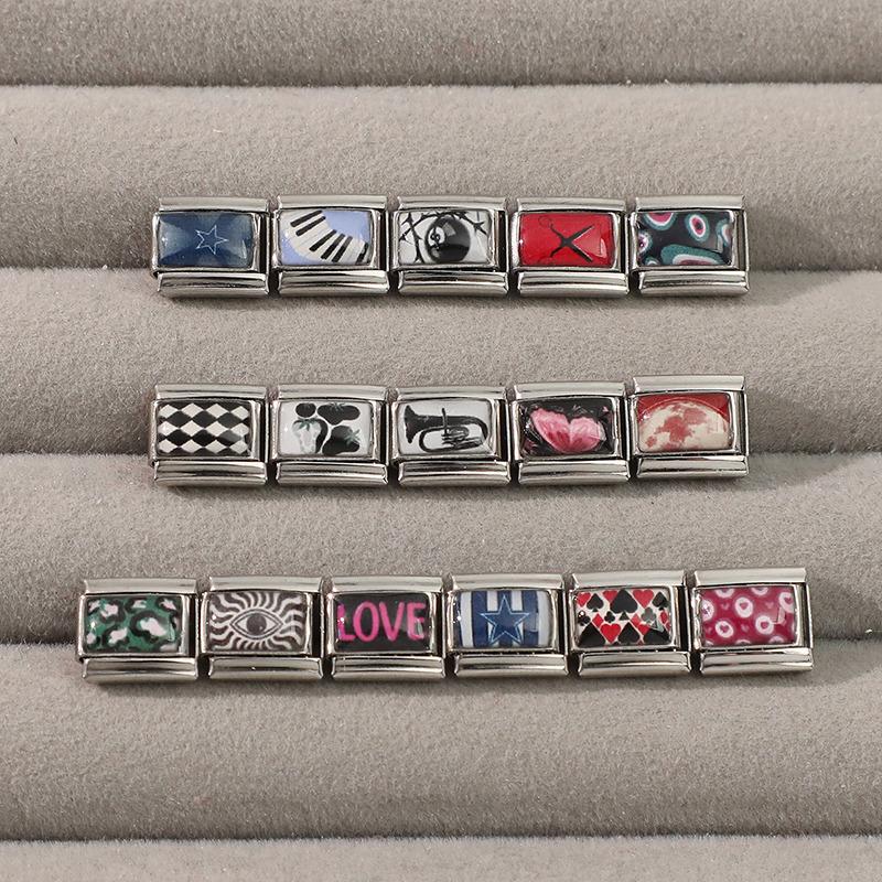 Y2K Love Strawberry Ball NO.8 Eye Butterfly Star Black Italian Charm Links Fit 9mm Stainless Steel Bracelet DIY Making Jewelry