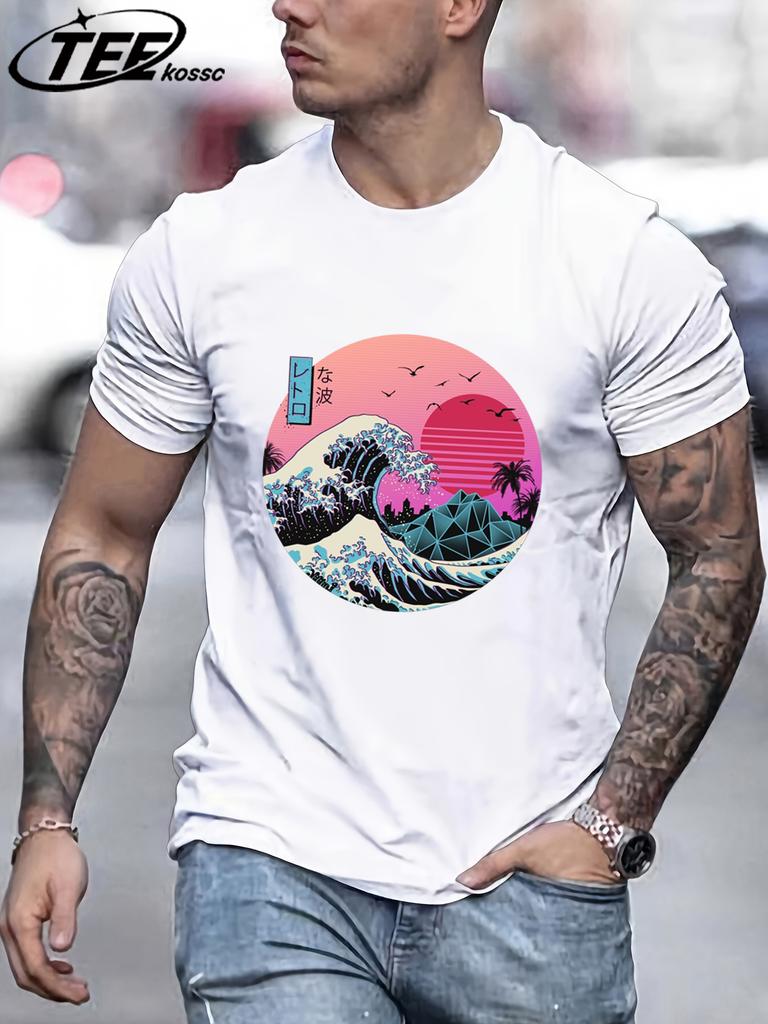 Tsunami And Sunset Are Both Beautiful Man TShirt Loose Cotton Retro Tee Trendy ONeck Short Sleeve Fashion Summer Casual Top