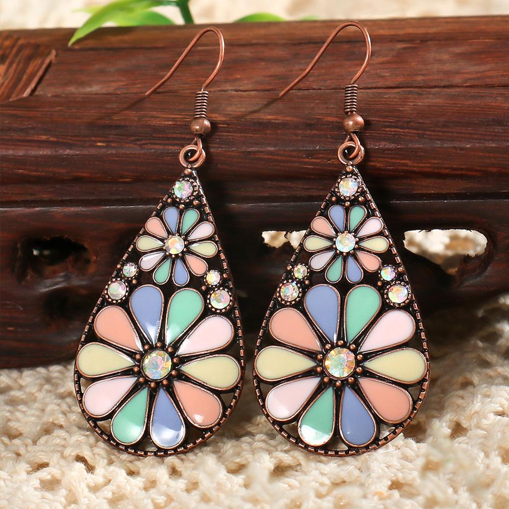 

Бохо Винтажные Серьги Геометрической Формы Капля Воды Многоцветный Дизайн Подсолнуха Висячие Серьги Вечерние Украшения Подарки