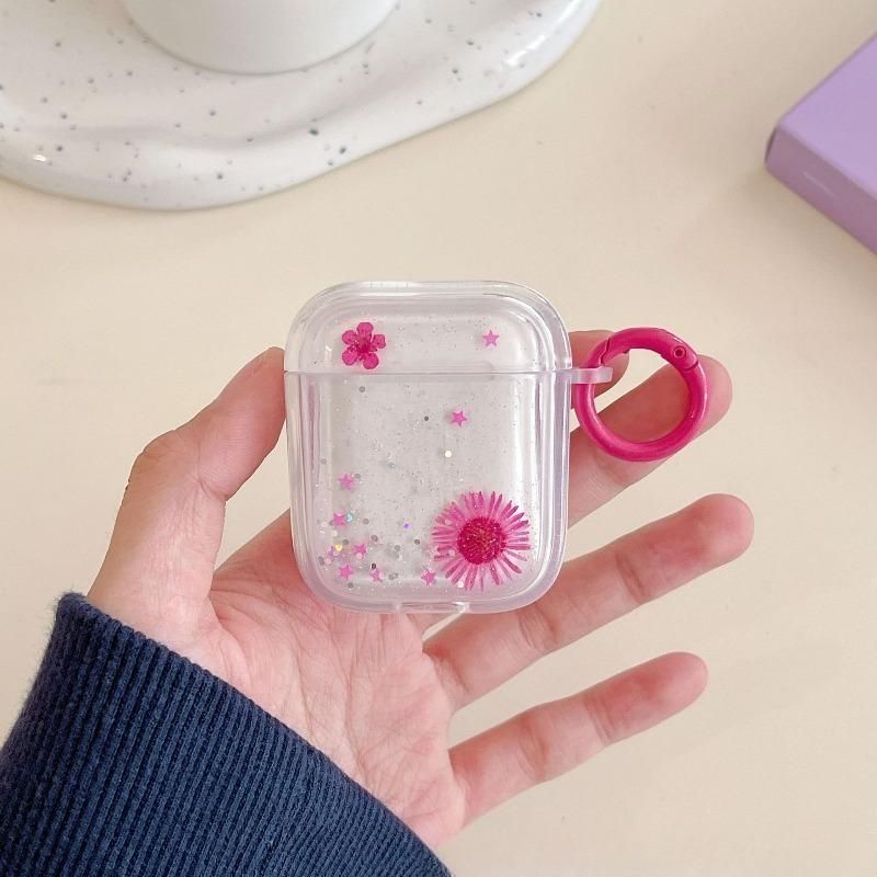 

Case for Airpods 4 3 2 1 Drip Gel Dried Flower Sparkling Powder Snow Bead Daisy Earphone Case Earphone Protective Cover for AirPods Pro 2 3 Airpods 2 розовый
