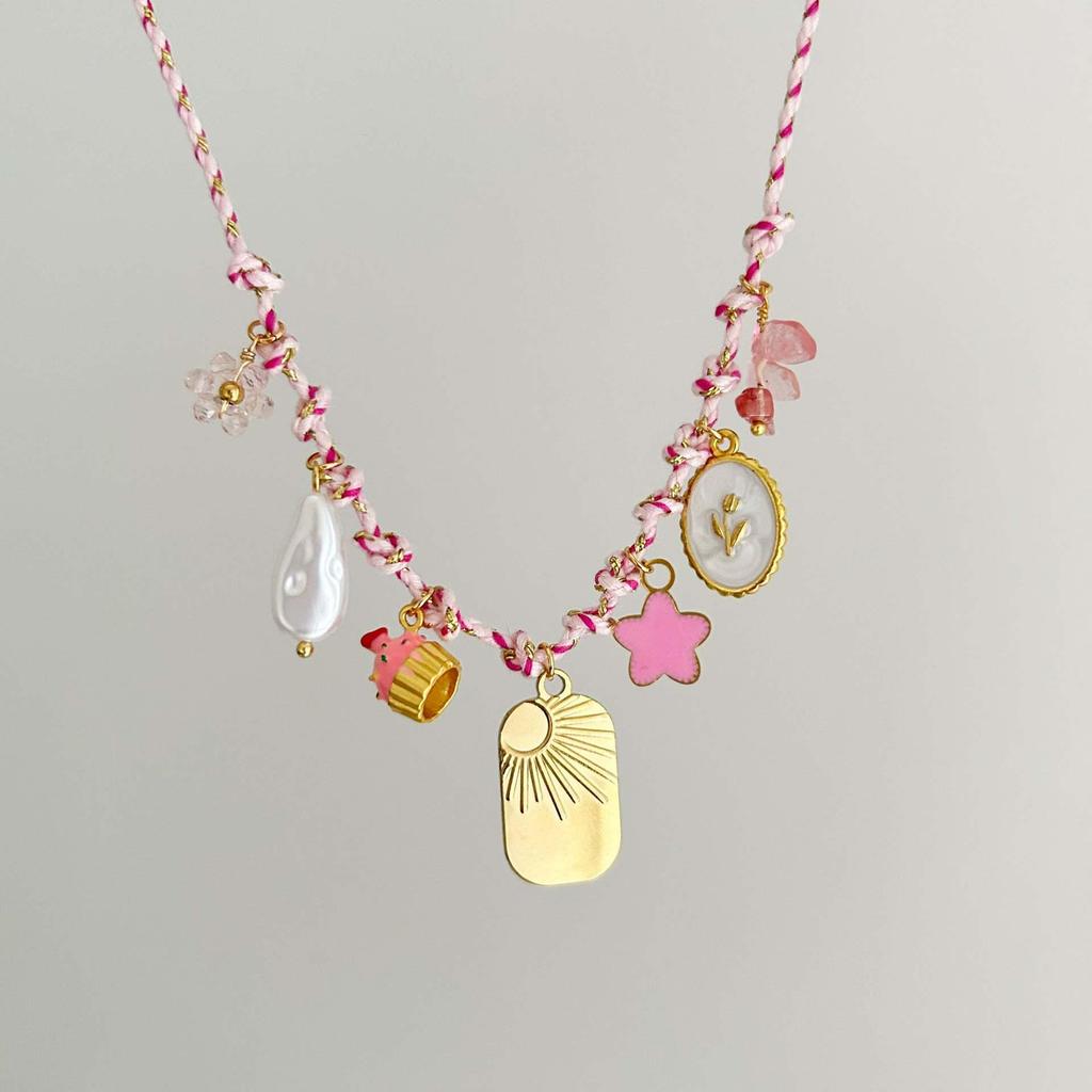 Summer Cross-border Starfish & Sea Turtle Pearl Necklace with Multi-Pendant & Colorful Rope