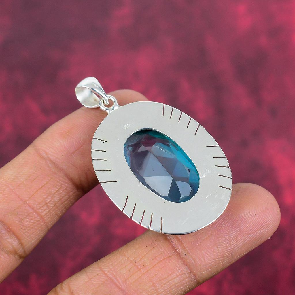 Blue Topaz Pendant, 925 Solid Sterling Silver Gemstone Jewelry, Handmade Pendant, For Thanksgiving