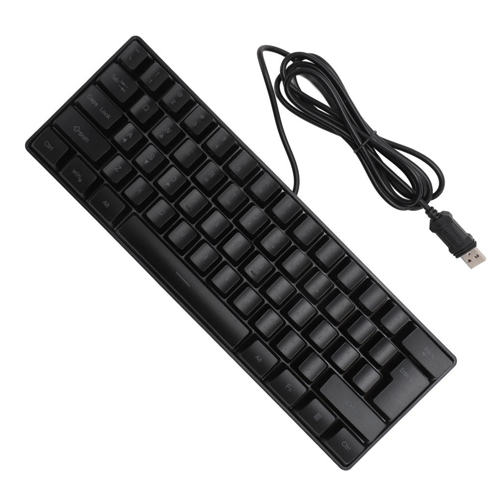 USB Wired Gaming Keyboard 60 Percent RGB Backlight 61 Keys Portable Compact Keyboard for PC Gamer Typist Black