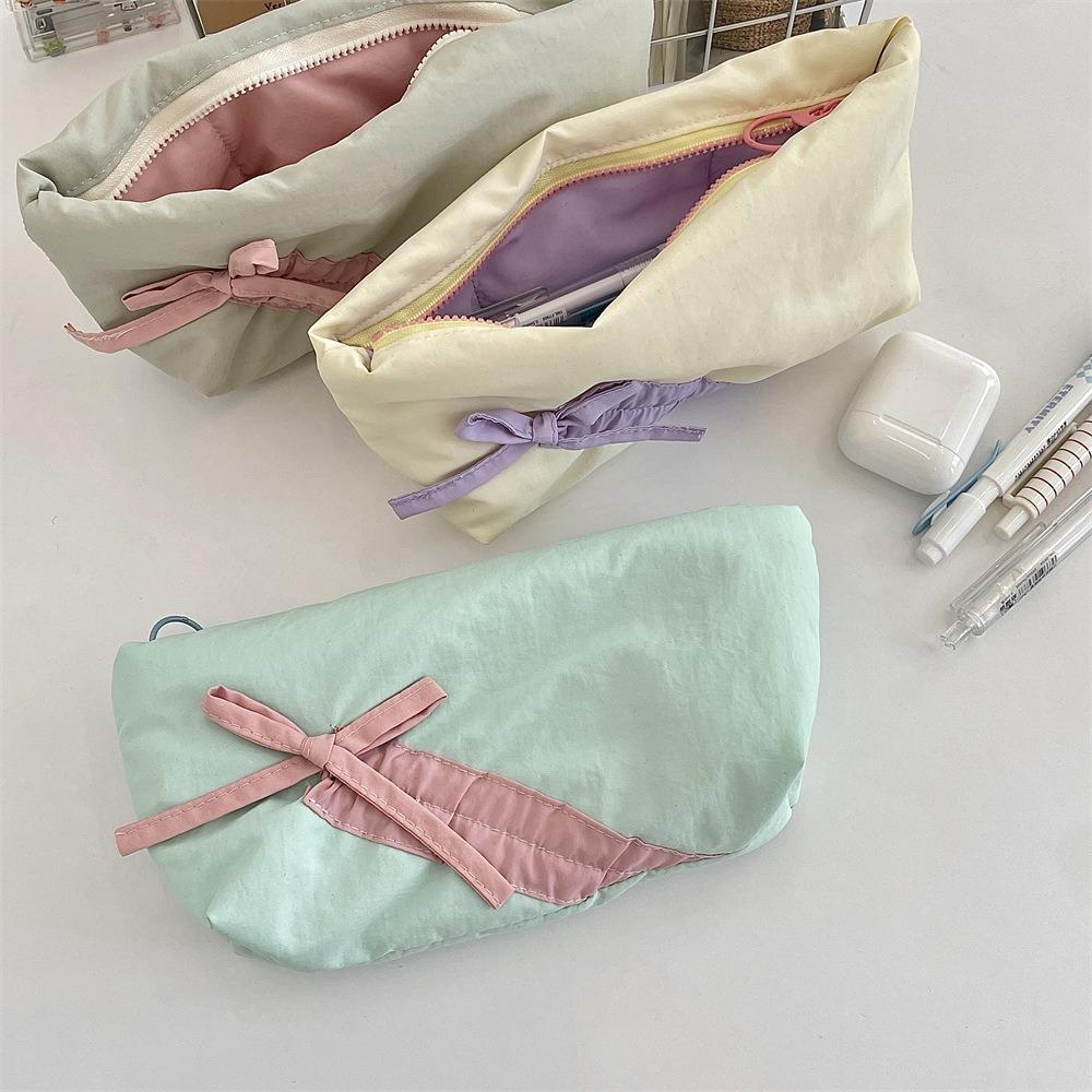 Large Capacity Bowknot Pencil Case Zipper Students Stationery Pouch New Makeup Bag  Women
