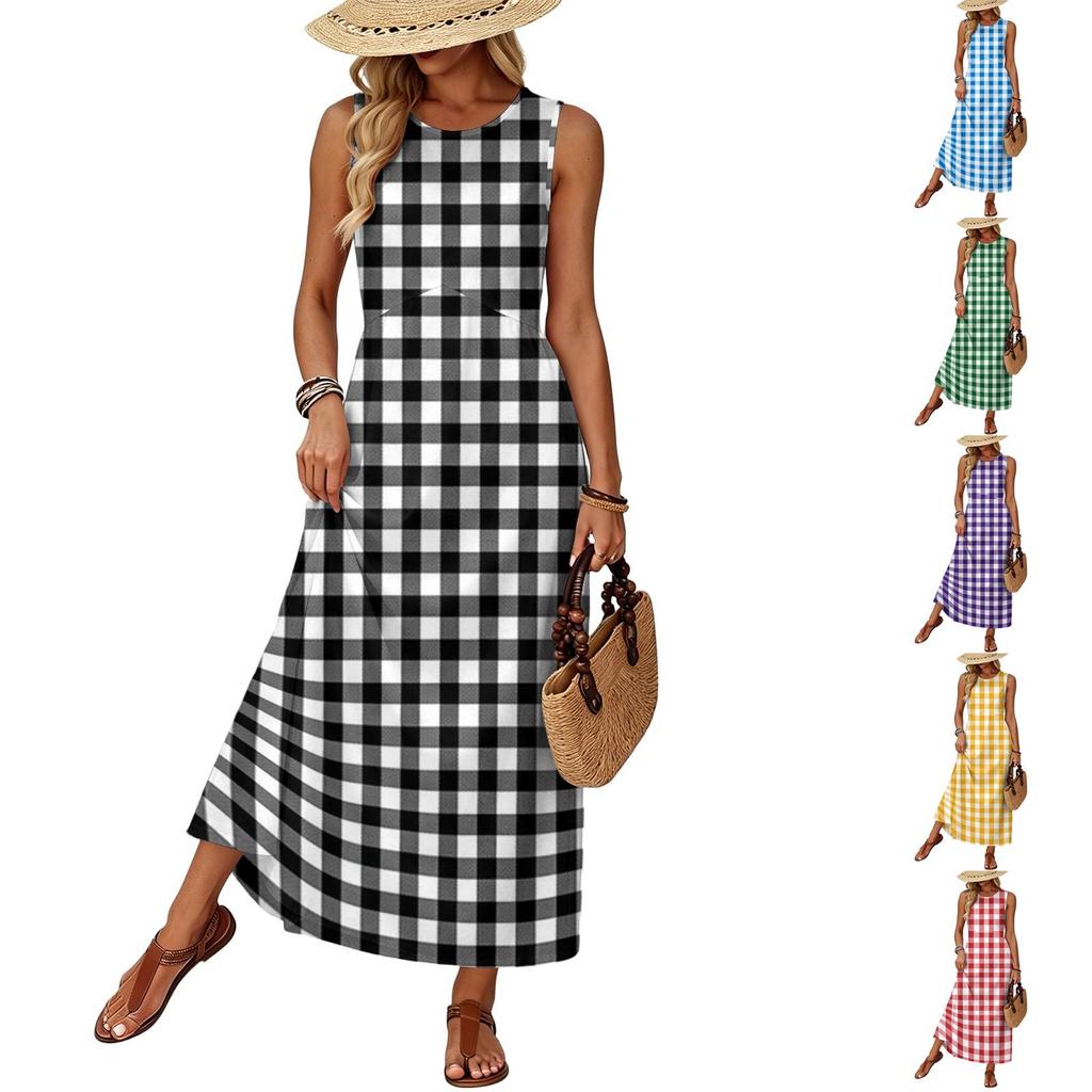 Women Sleeveless Summer Dress Casual Loose Fit Maxi Dress with Pockets Lightweight Beach Vacation Sundress