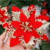 Red Golden Sparkling Poinsettia Artificial Flowers Artificial Christmas Tree Fake Glitter Flowers Floral Party Home Ornaments