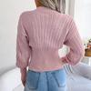 Autumn and Winter V-neck Pullover Sweater Hollow Fashion Elegant Knitted Slim Fit Solid Color Long Sleeve Tops Sexy New Short Top Women's Clothing