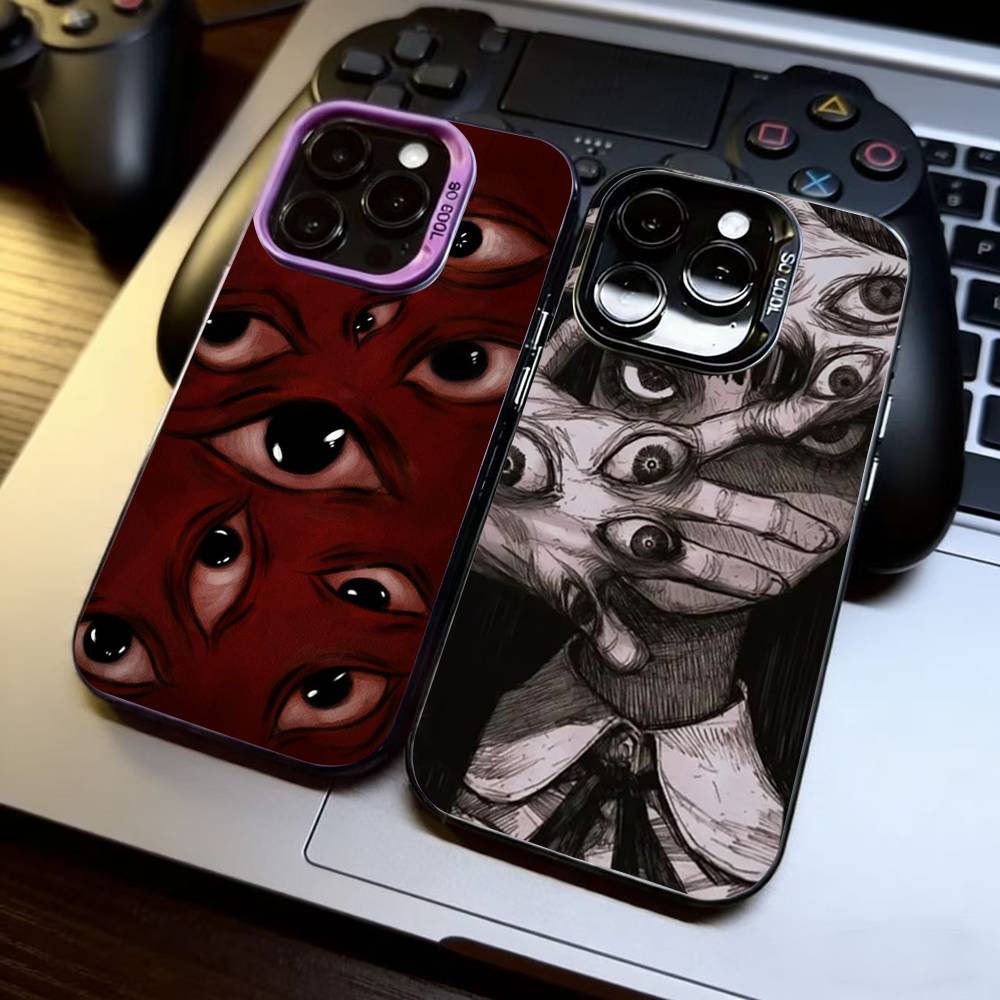 Spooky Scary Red Eye Face Phone Case For iPhone 17,16,15,14,13,12,11 Plus,Pro Max,XS,Colorful Silver Black Cover