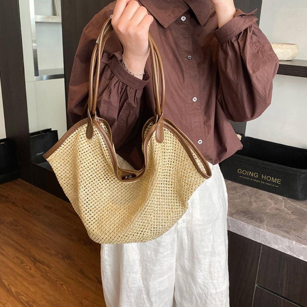 Beach Handbag Bohemian Beach Bag Hollow Out Hollow Shoulder Bag Casual Straw Woven Bag Travel