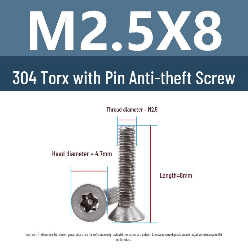 Yigu 304 Tamper-Proof Countersunk Torx Pin Screws, M2-M8, Flat Head, Anti-Removal