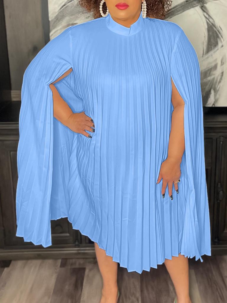 C8546 2023 Elegant Cape Pleated Plus Size Dress for Women