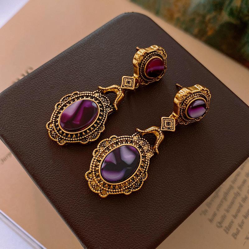 Medieval Vintage Rhombus Flower Earrings Retro Light Luxury High-end Earrings Niche Court Style Earrings