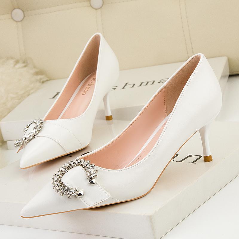 Fashion NEW Silver Black Women Bridal Wedding Shoes Faux Sequins Cloth Rhinestone Crystal Buckle Shallow Woman Pumps Stiletto High Heel