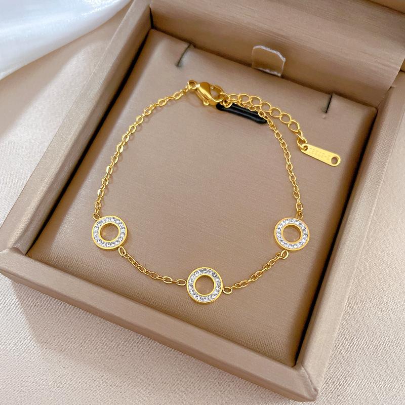 Furnace Real Gold Zircon Hip-Hop Bracelet Gold Fashion Temperament Korean Version Simple Luxury Niche