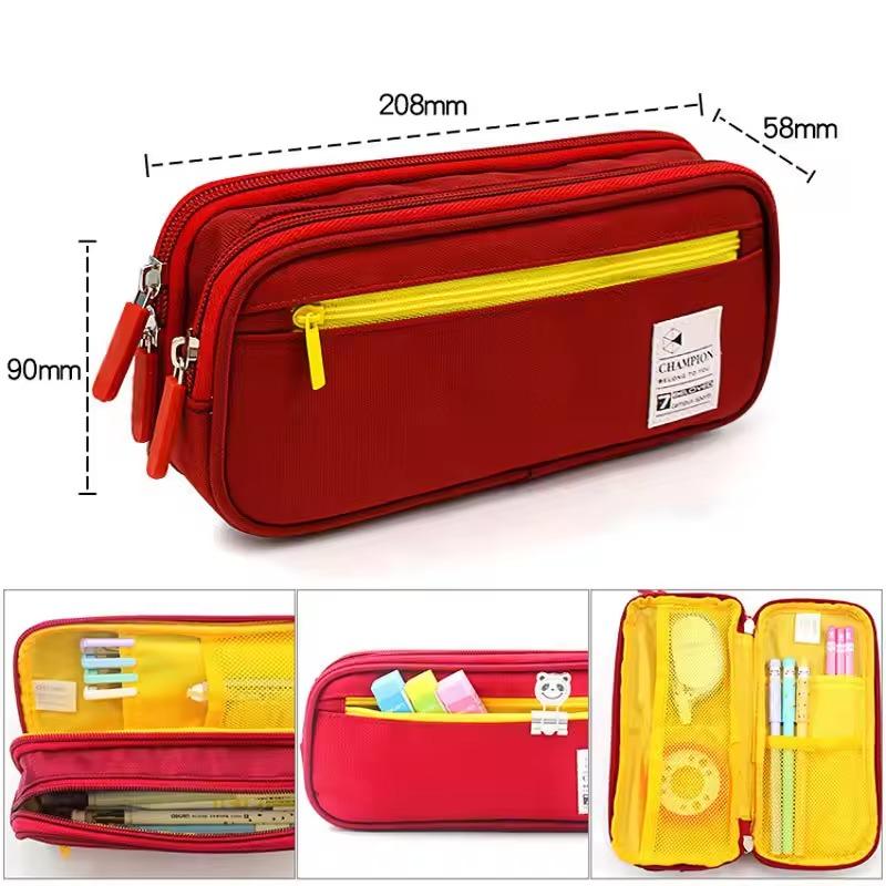 Double-Layered Pencil Case Large Capacity Pen Pouch Multiple Zipper Layers Pencil Box Student School Supplies