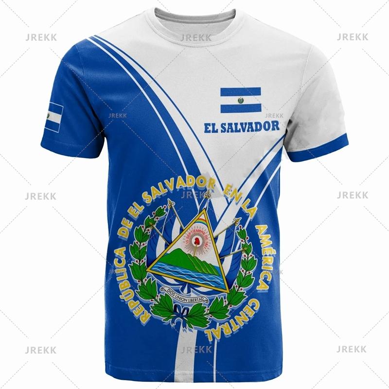 El Salvador Flag National Emblem 3D Print T Shirts Streetwear Harajuku Men Women Casual Sportswear O Neck Short Sleeve T-shirt