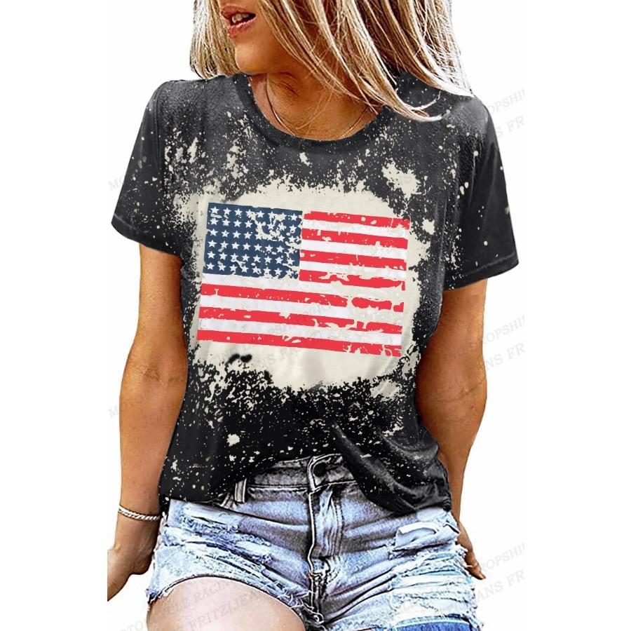 American Flag 3d Print T-shirt Women Fashion Usa Flag T-shirts Vintage T Shirt Casual Short Sleeve Tops Tee Lady Tshirt Distress
