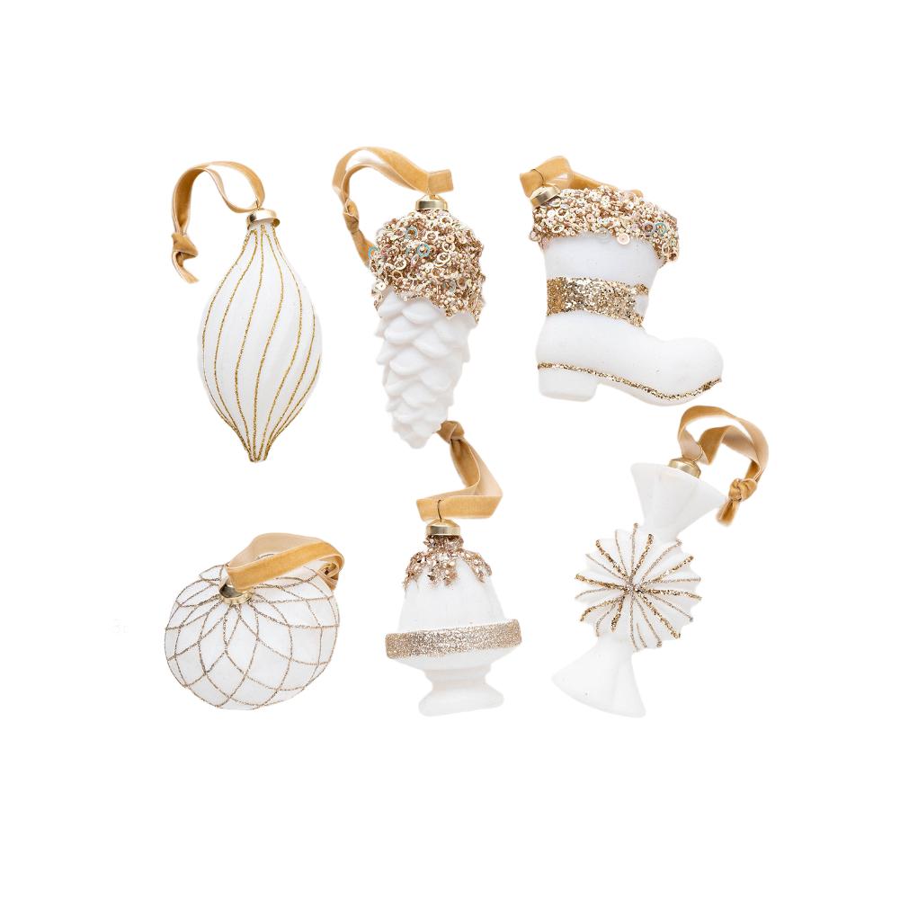 Flocked Decorative Ornaments Set of 6 for Christmas Tree and Window Display with Unique Design for Holiday Decoration