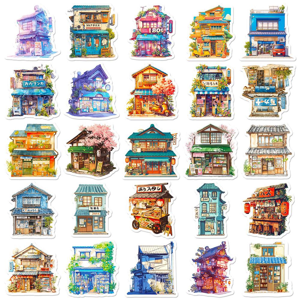 10/30/50pcs Vintage Japan Style Street Shop Stickers Retro Cartoon Decals DIY Journal Scrapbook Diary Aesthetic Graffiti Sticker