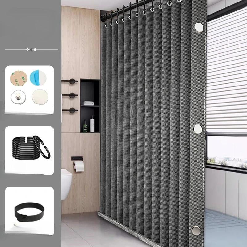 Imitation Linen Waterproof Shower Curtains Large Ring Thick Cloth Opaque Shower Curtains in Bathrooms Easy To Install Curtains 80widex180high-cm серый