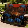 1pc Wolf Blue Flowers Throw Blanket Polyester Fiber, Lightweight Flannel, Soft & Warm, All Season Use for Outdoor, Camping Digital Print