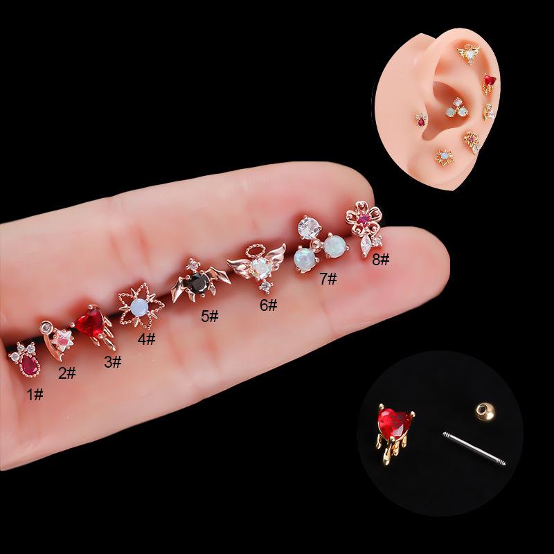 Boucle d'oreille à vis double tête en acier inoxydable et zircon coloré
