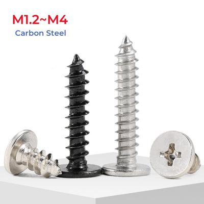 CA Schwarz vernickelter Kohlenstoffstahl Super Ultraflacher Linsenkopf Kreuzschlitzschraube M1.2~M4 Selbstschneidende Holzschrauben