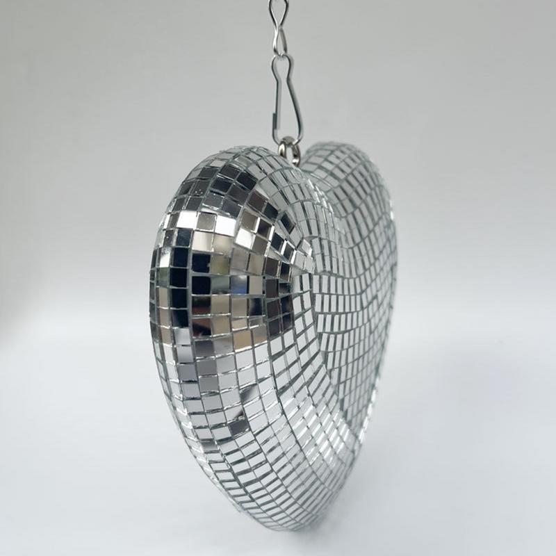 1pc Heart Shape Disco Ball Reflective Glass Foam Party Atmosphere Hanging Decorations Disco Ball With Chain Party Supplies