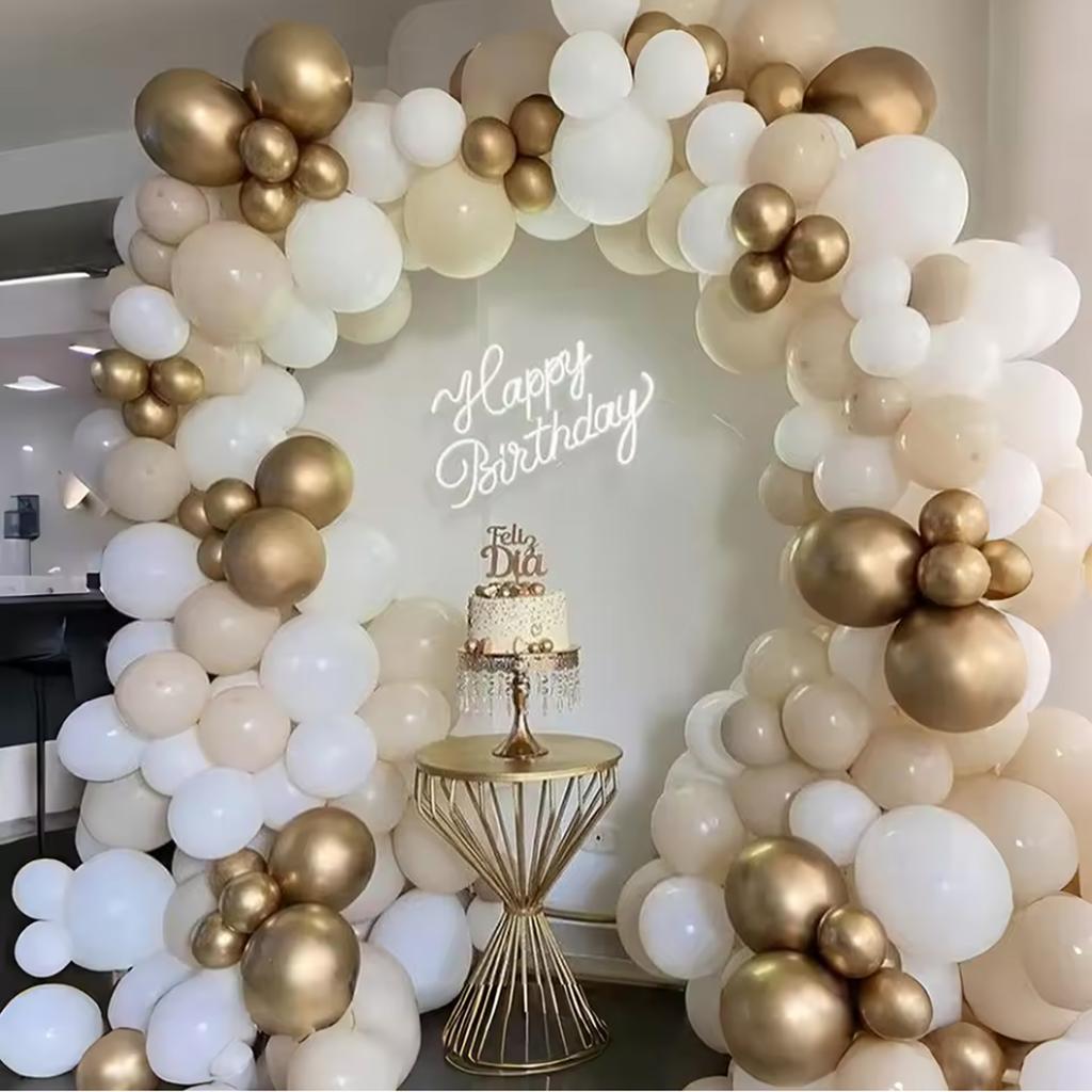 103pcs Platinum Balloon Arch Set White Golden Balloon Wreath Suitable for Birthday, Wedding, Engagement Party Decoration