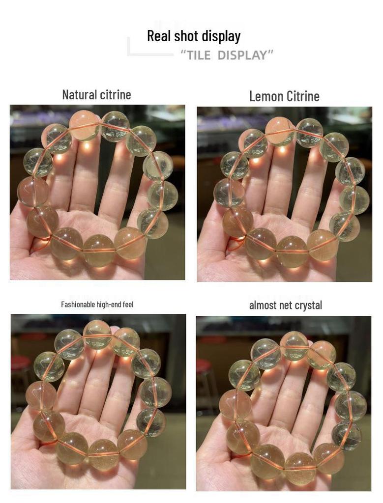 Lemon Citrine Large Bead Bracelet - Natural, Transparent, Bright, and Unique Crystal Design