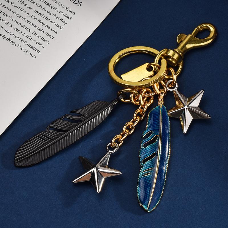 Cute Bag Charm Exquisite Feather Pentagram Keychain Creative  Backpack Pendant Decoration Accessories Gifts