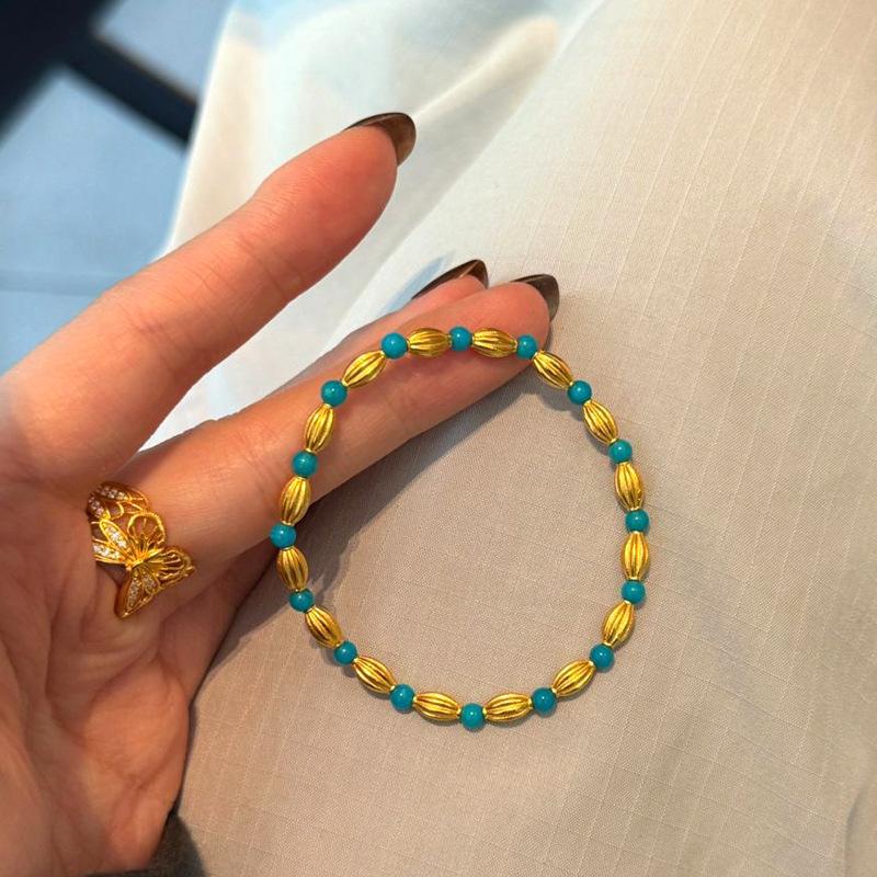 New in antique gold craftsm millet grain turquoise bracelets for women exquisite Shuttle shaped beads bracelet party jewelry