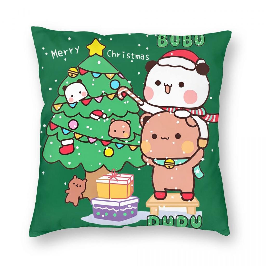 Bubu Dudu Xmas Christmas Pillowcase Printed Fabric Cushion Cover Decor Throw Pillow Case Cover Car Zippered 18''
