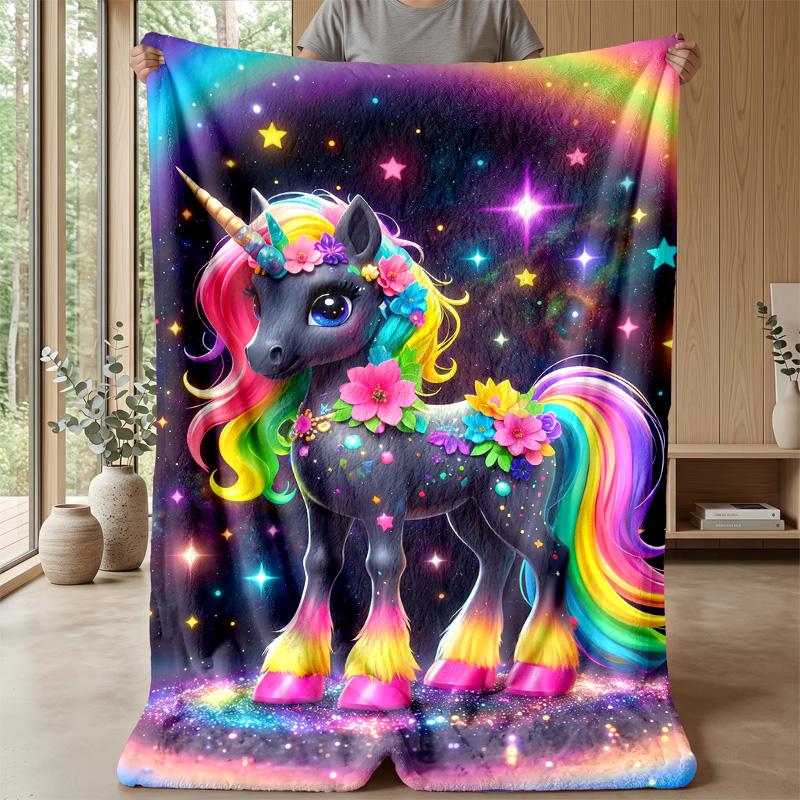 Rainbow Mane Unicorn Theme blanket Lightweight Warm Flannel Blanket Decorative Throw Blanket for Home Decoration