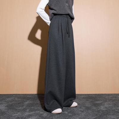 Sancai Women's 2025 Winter Loose Wide-Leg Trousers with Elastic Waist