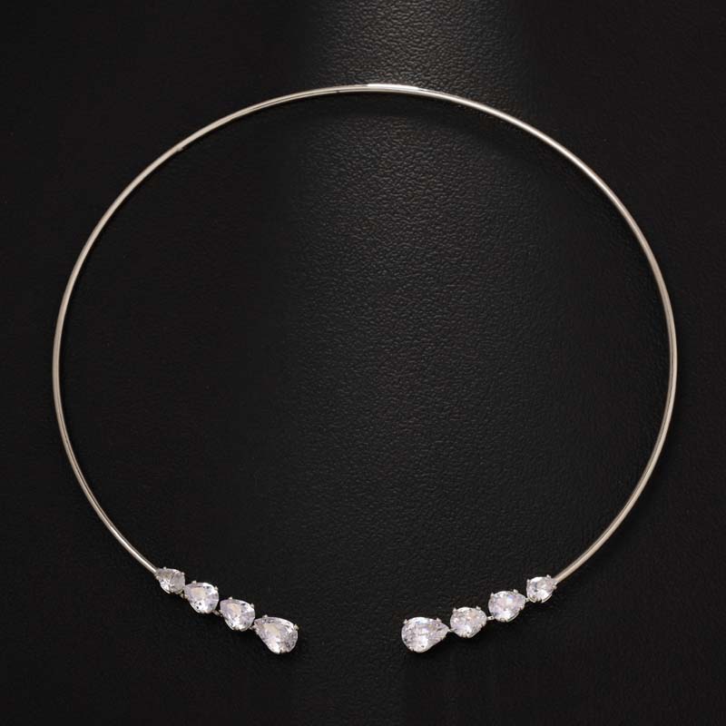 

Luxury Crystal Zircon Water Drop Choker Necklace for Women 2025 New Fashion Rhinestone Teardrop Open Cuff Necklace Zircon медный