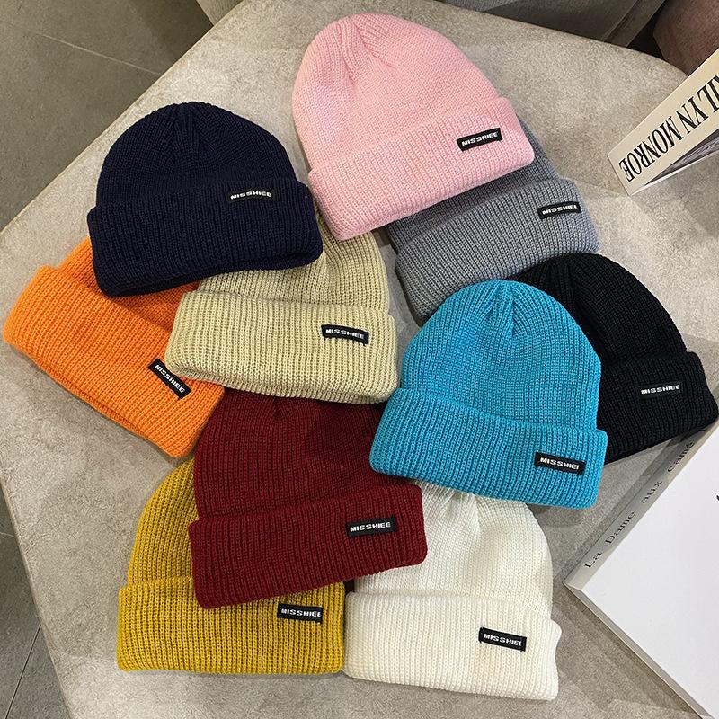 Knitted Wool Hat Children Autumn and Winter Trendy Brand Versatile Sticker Letter Melon Fur Hat Winter Warm Man