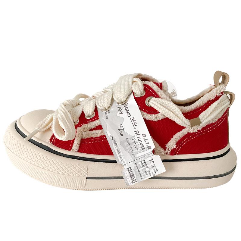 

XY-A217 латексная стелька/уродливые милые туфли на платформе белые женские туфли туфли на большой подошве 2025 новые парусиновые туфли в стиле хлеба 40 ярко-красный