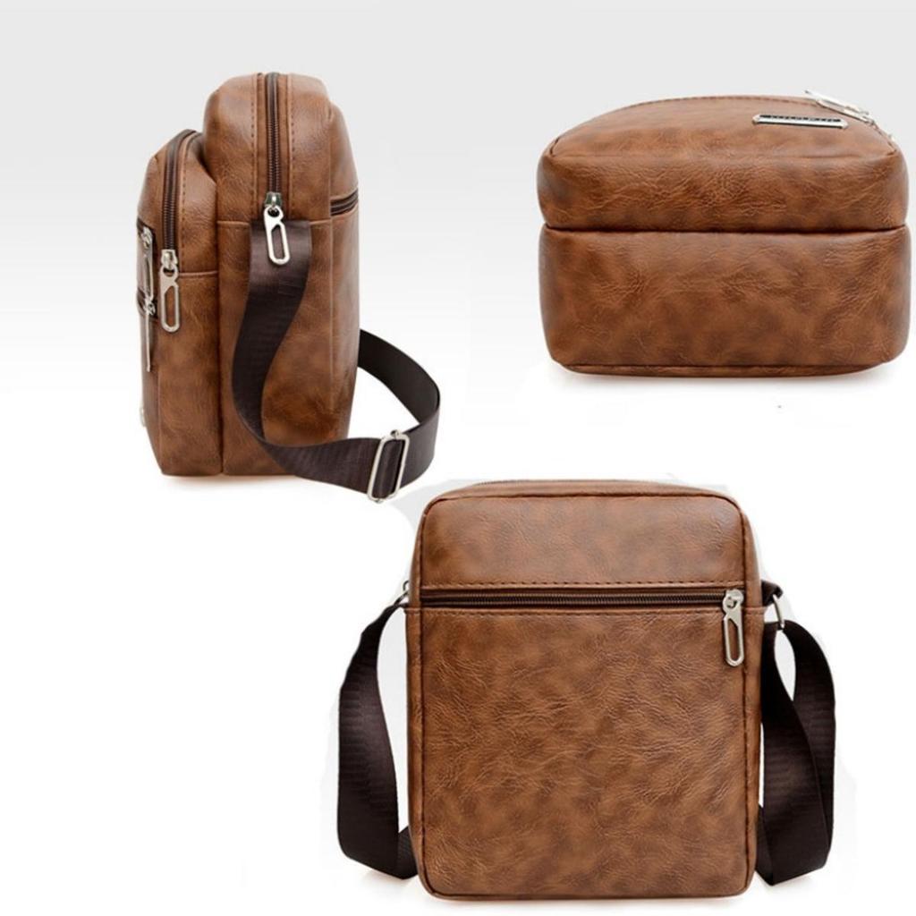 Men Shoulder Bag Waterproof Large Capacity Messenger Bag Adjustable Strap Outdoor Travel PU Leather Casual Simple All-Match Bags