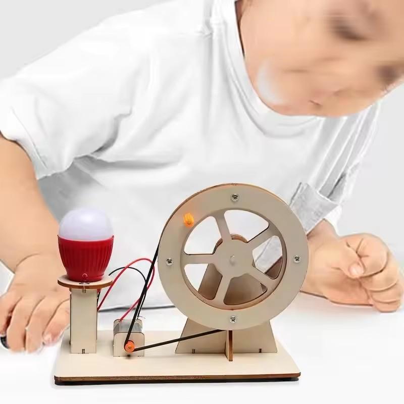 STEAM Hand Crank Generator DIY Science Kit Wooden Physics Educational Electricity Renewable Energy Experiments Learning Creative